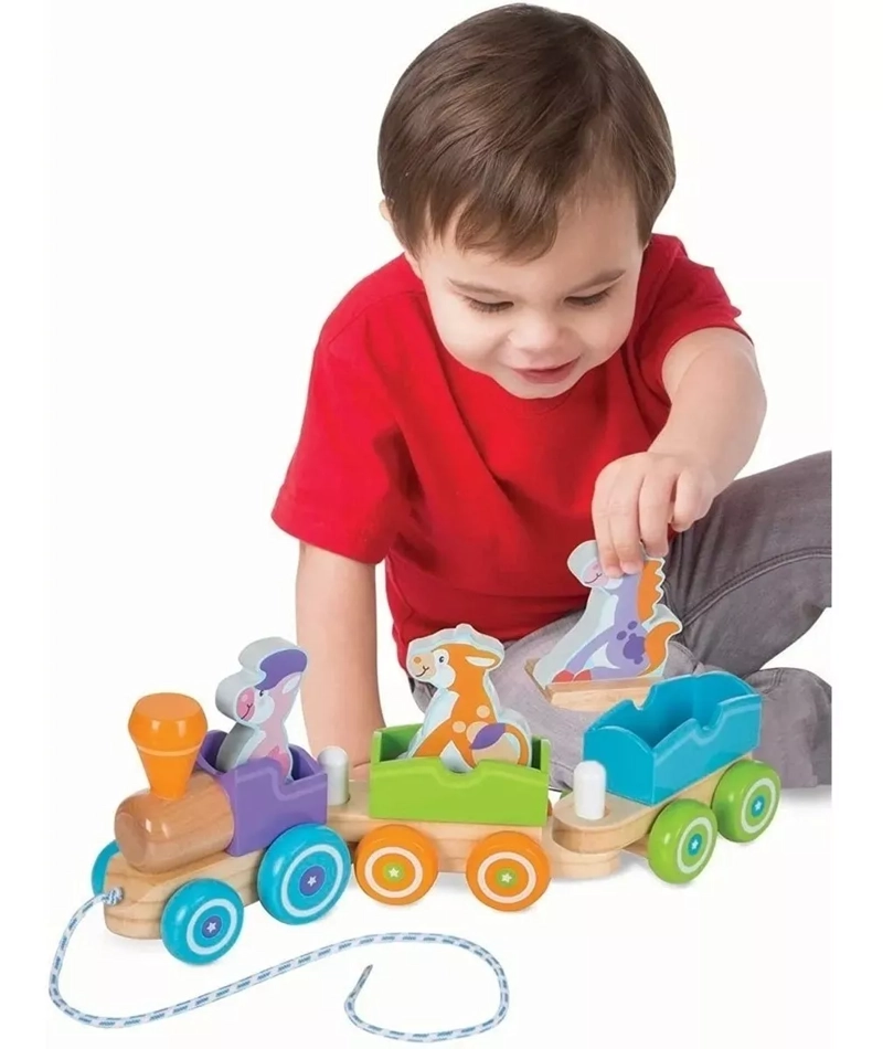 TREN ARRASTRE JUGUETE MADERA DIDACTICO ANIMALES PARA NIÑOS - 2
