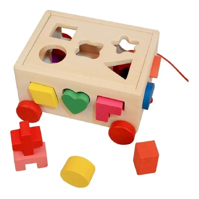 JUGUETE DIDACTICO ARRASTRE NIÑOS MADERA TREN CORDEL 16 PCS - 1