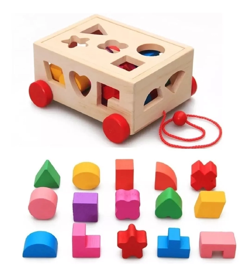 JUGUETE DIDACTICO ARRASTRE NIÑOS MADERA TREN CORDEL 16 PCS - 2
