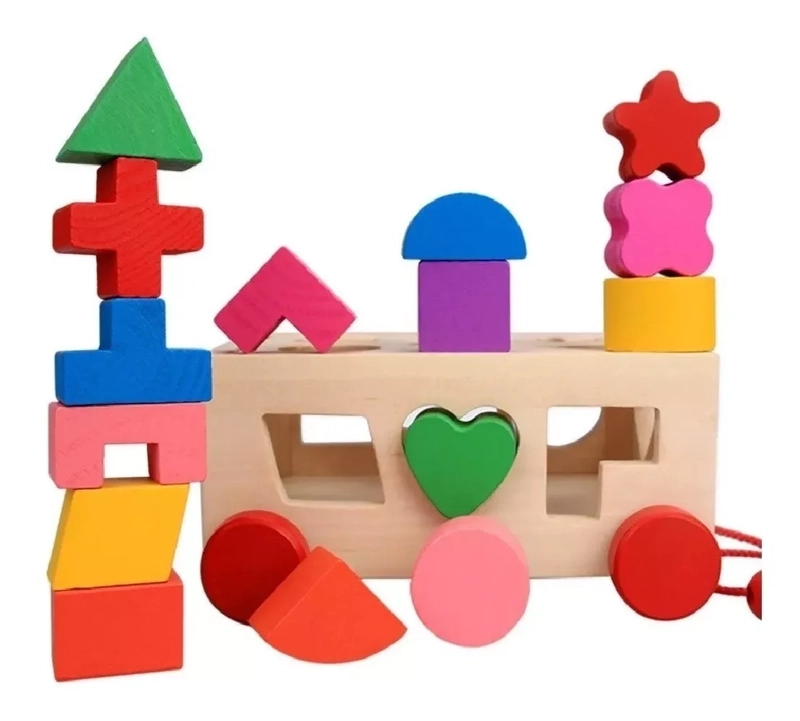 JUGUETE DIDACTICO ARRASTRE NIÑOS MADERA TREN CORDEL 16 PCS - 3
