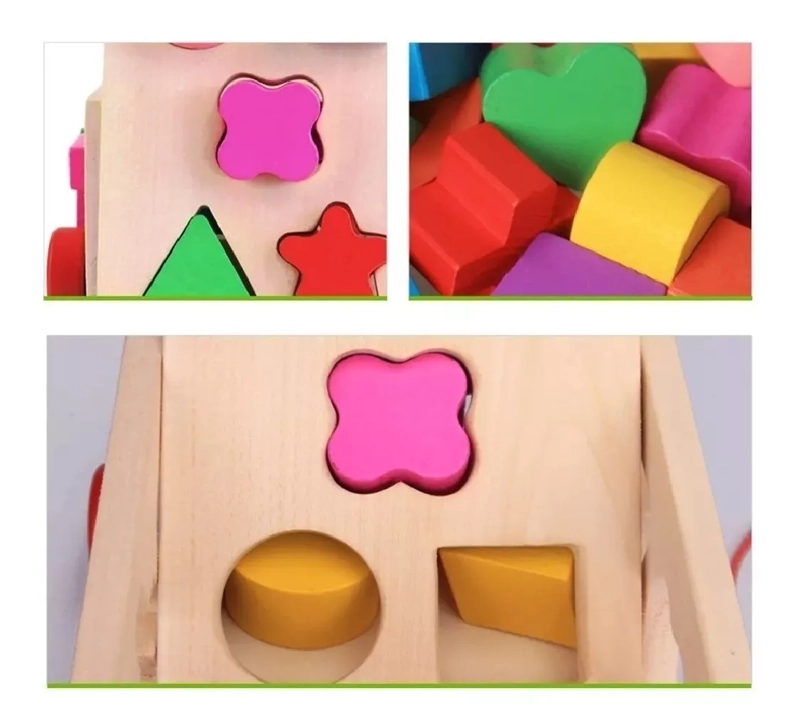 JUGUETE DIDACTICO ARRASTRE NIÑOS MADERA TREN CORDEL 16 PCS - 5