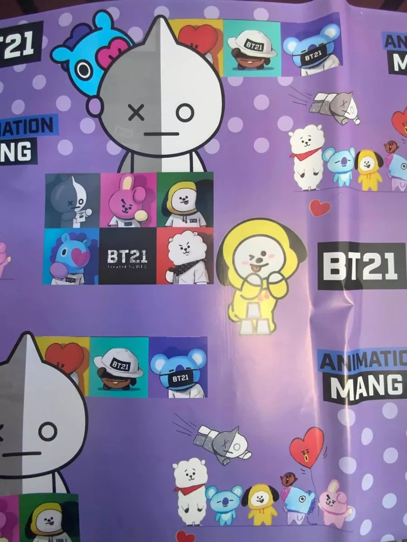 PACK 10 PAPEL DE REGALO BTS BTS21 KAWAII 2 DISEÑOS - 1