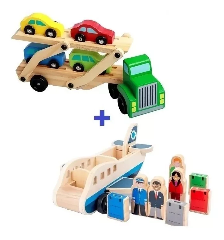 CAMIÓN PACK + AVIÓN MADERA JUGUETE DIDÁCTICO INFANTIL - 1