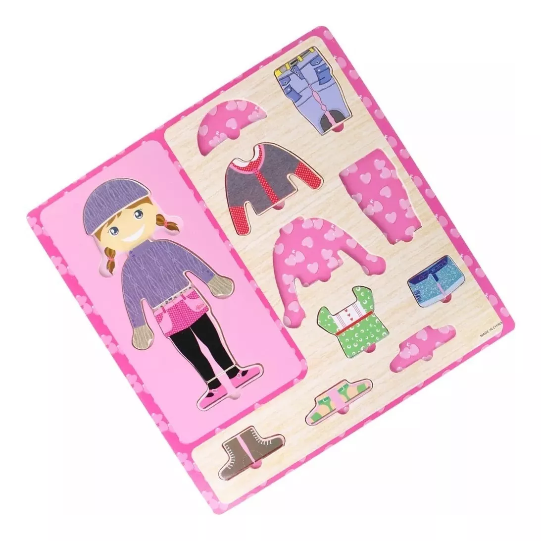 1 SET NIÑA DE MADERA VESTIR ROMPECABEZAS MONTESSORI - 1