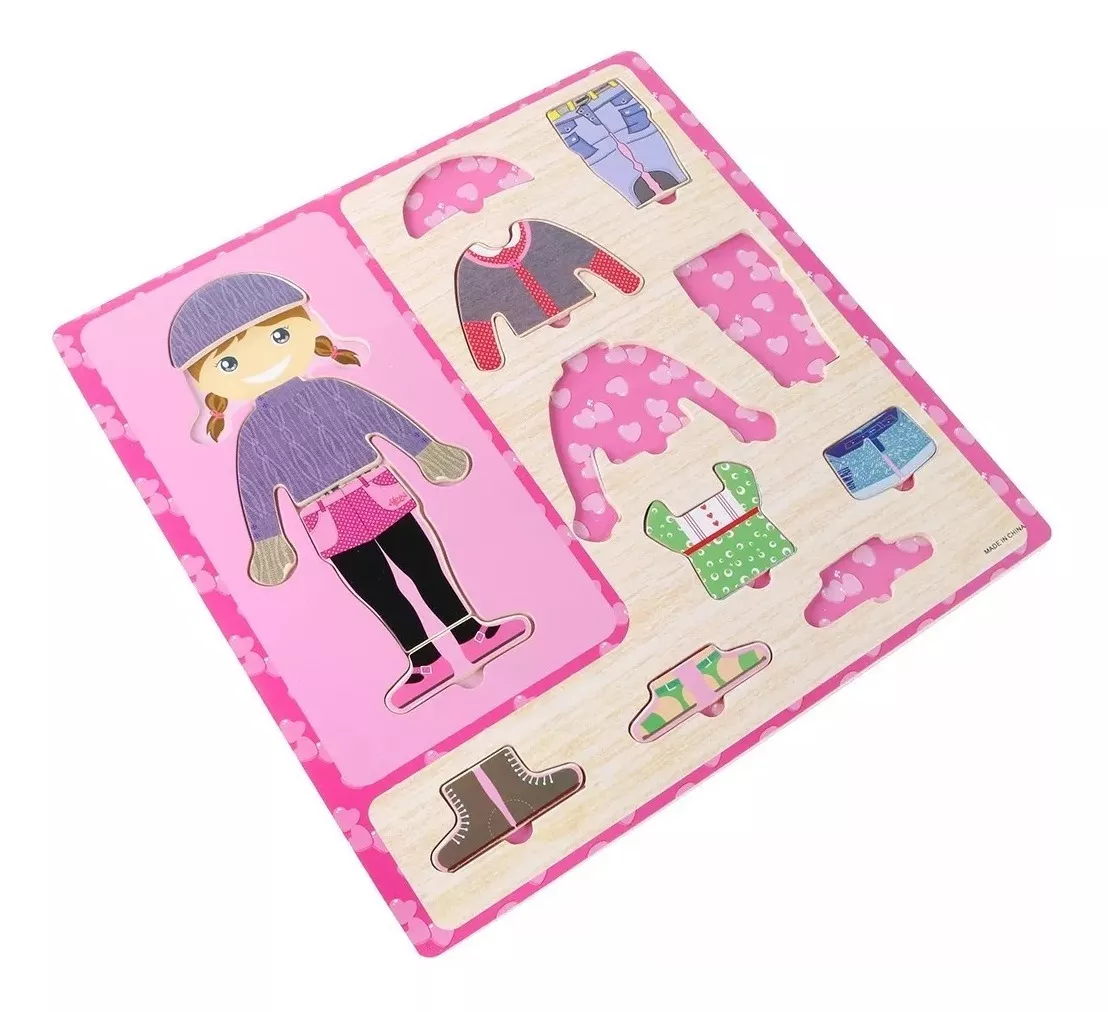 1 SET NIÑA DE MADERA VESTIR ROMPECABEZAS MONTESSORI - 2