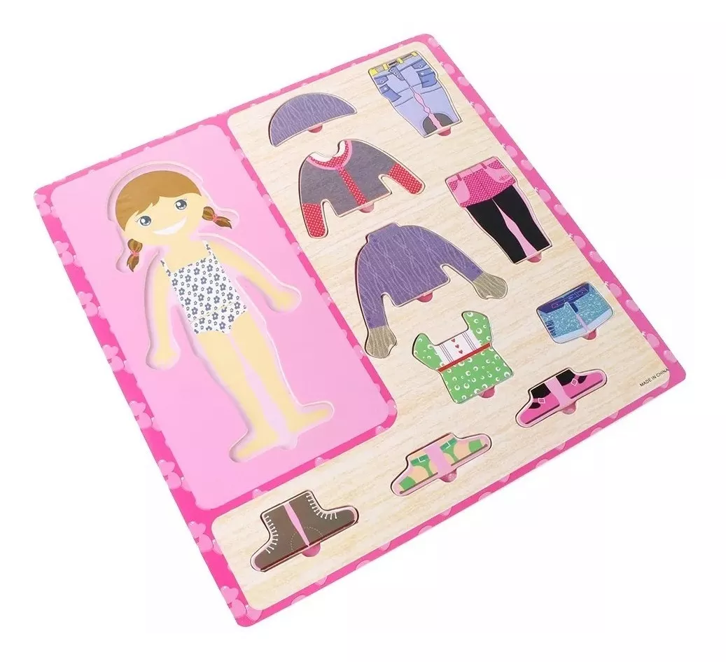 1 SET NIÑA DE MADERA VESTIR ROMPECABEZAS MONTESSORI - 3