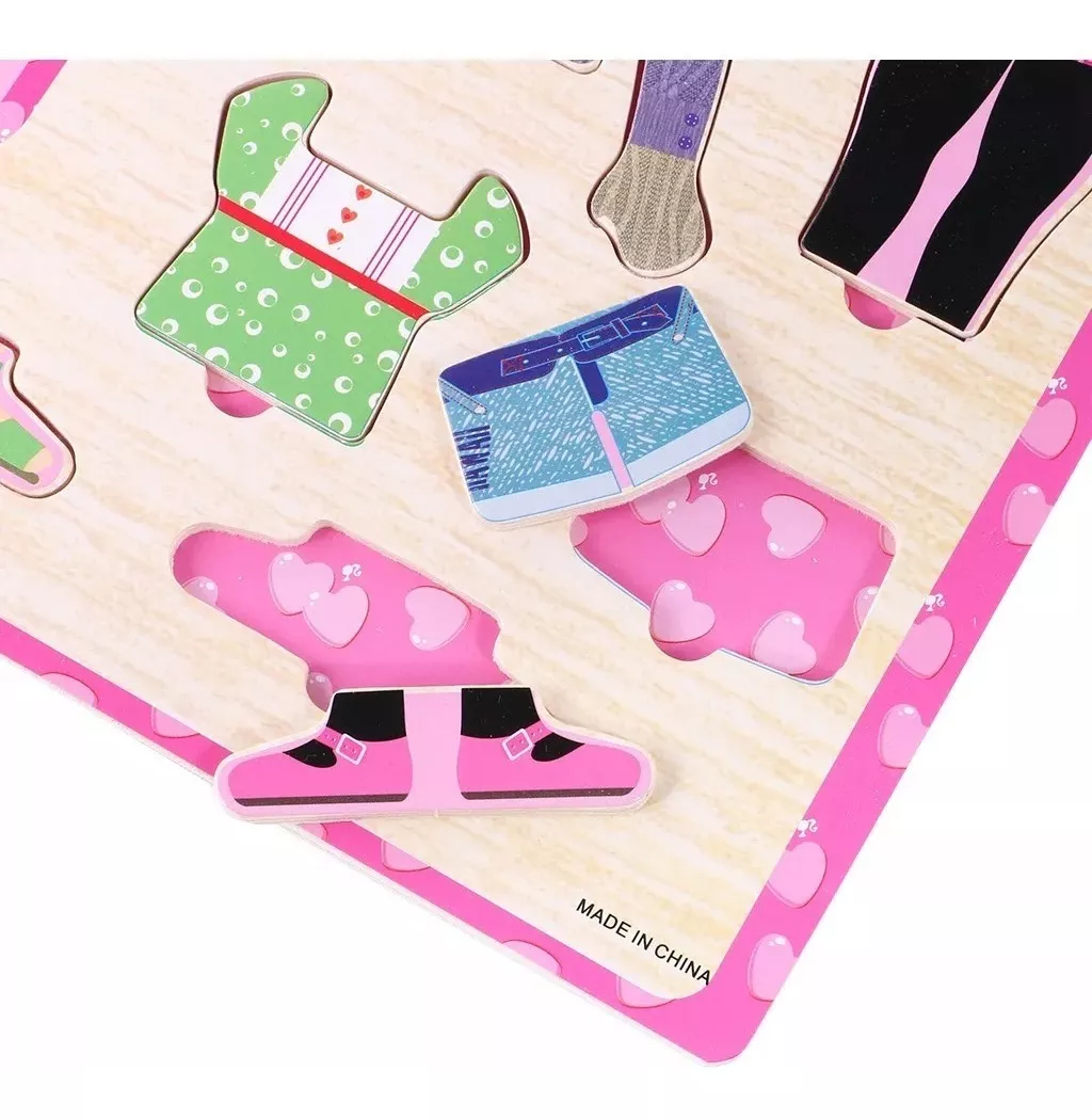 1 SET NIÑA DE MADERA VESTIR ROMPECABEZAS MONTESSORI - 4