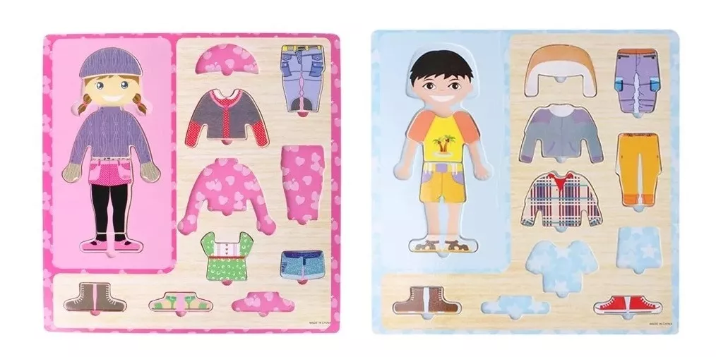1 SET NIÑA DE MADERA VESTIR ROMPECABEZAS MONTESSORI - 5