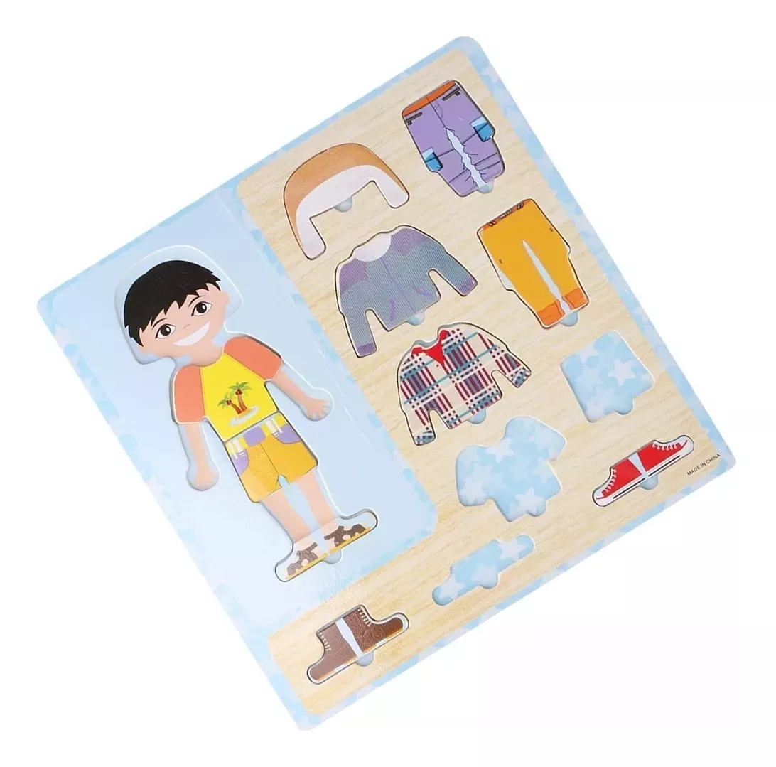 1 SET NIÑO DE MADERA VESTIR ROMPECABEZAS MONTESSORI - 1
