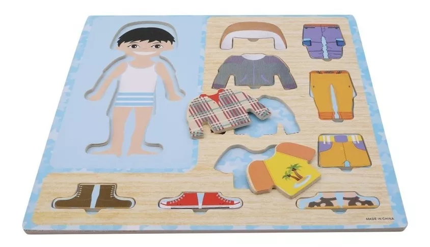 1 SET NIÑO DE MADERA VESTIR ROMPECABEZAS MONTESSORI - 3