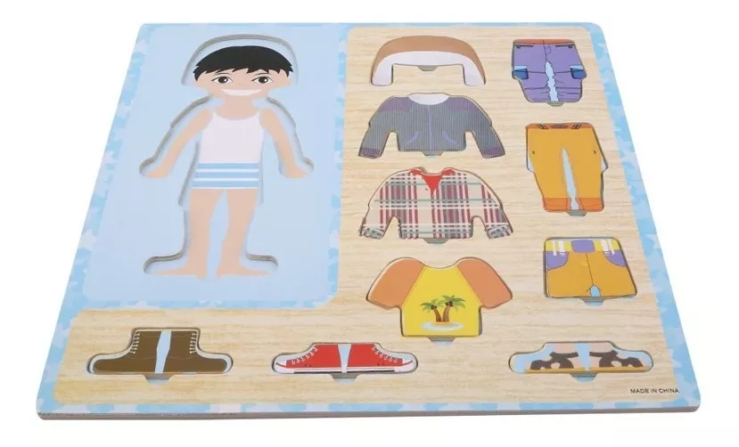 1 SET NIÑO DE MADERA VESTIR ROMPECABEZAS MONTESSORI - 4