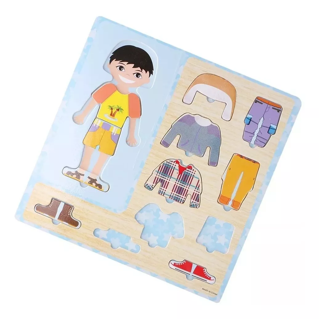 1 SET NIÑO DE MADERA VESTIR ROMPECABEZAS MONTESSORI - 5