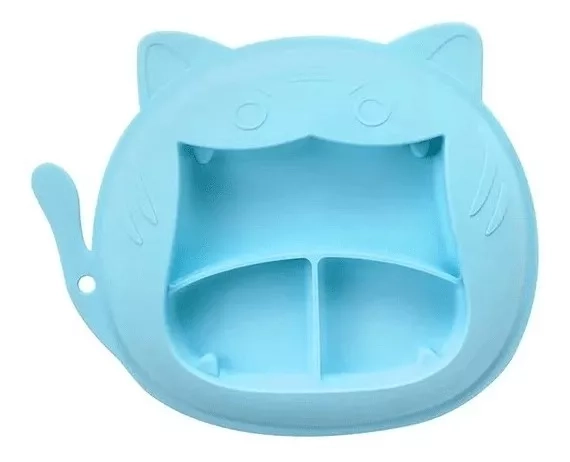 PLATO SILICONA INFANTIL BEBÉ DISEÑO TIGRE CELESTE - 1