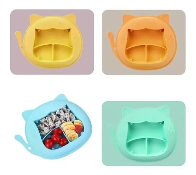 PLATO SILICONA INFANTIL BEBÉ DISEÑO TIGRE CELESTE - 4