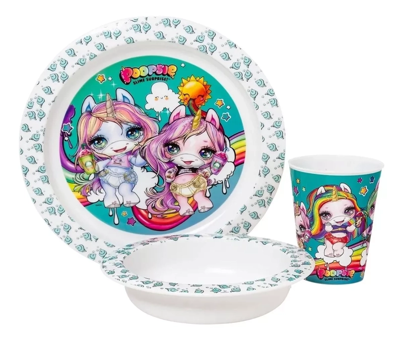 SET COMIDA INFANTIL 3 PIEZAS UNICORNIO POOPSIE NEGRO - 1