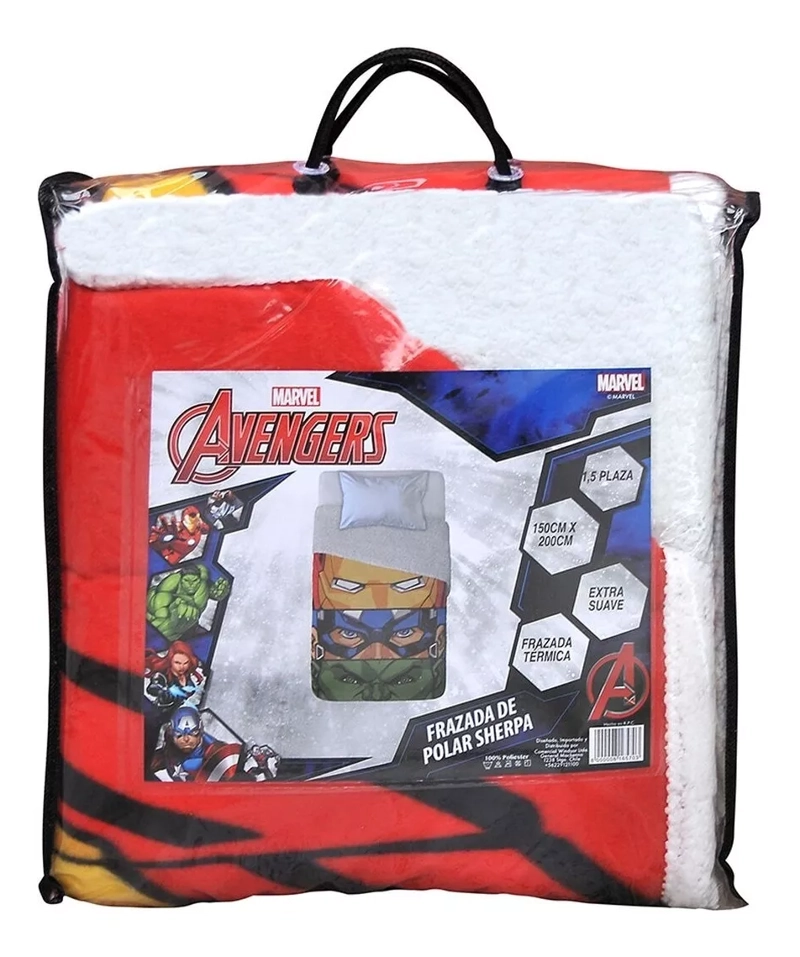 FRAZADA MASHINI NIÑOS SHERPA AVENGERS TERMICA 1.5 PLAZAS POLAR ROJO - 1