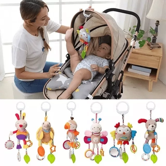 SONAJERO PELUCHE COLGANTE CON CASCABEL Y MORDEDOR BEBÉ COCHE NEGRO - 3