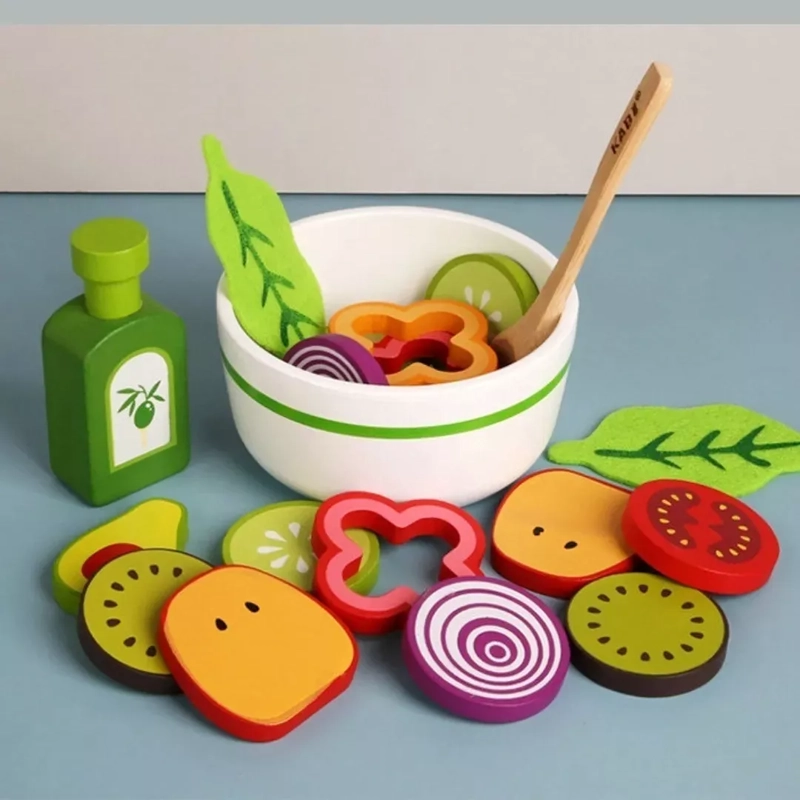 JUGUETE DIDÁCTICO ENSALADA FRUTAS Y VERDURAS MADERA - 1