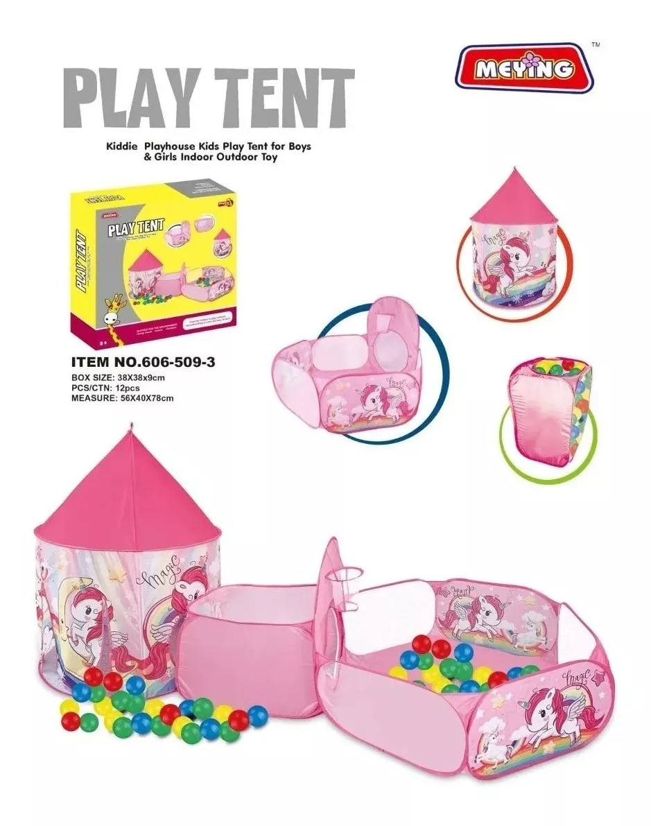 CARPA CASTILLO PISCINA TUNEL UNICORNIO 3 EN 1 ROSADA NIÑA - 4