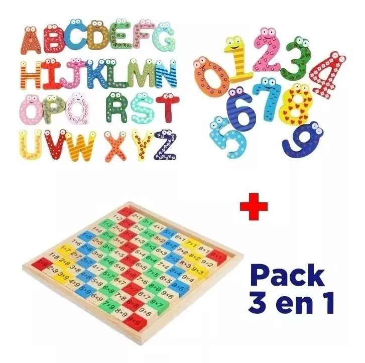 LETRAS ABECEDARIO + NÚMEROS MAGNÉTICOS + TABLA MULTIPLICAR MADERA PACK 3 - 1