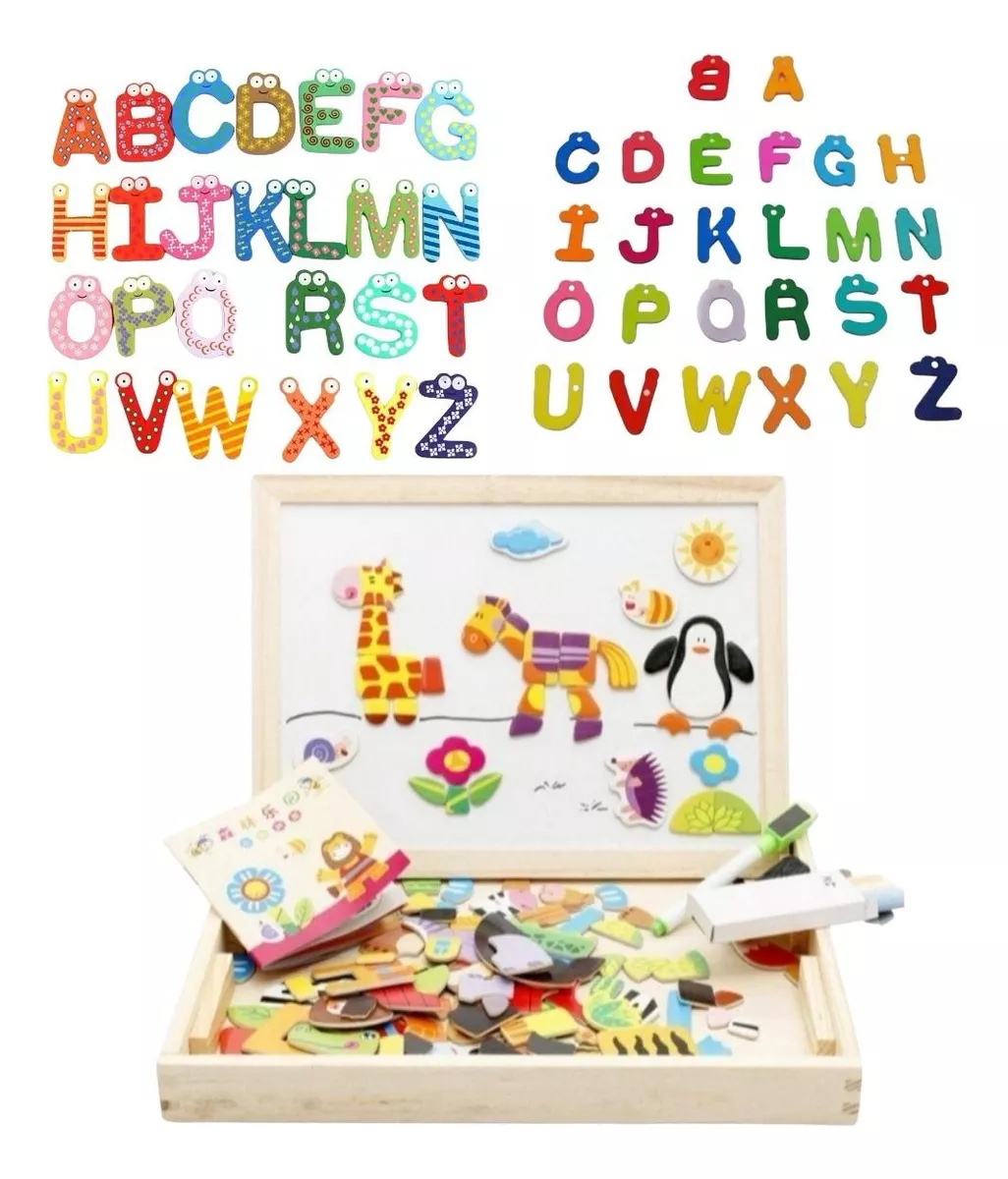 LETRAS MAGNÉTICAS + PIZARRA MAGNÉTICA JUGUETE DIDÁCTICO MADERA - 1