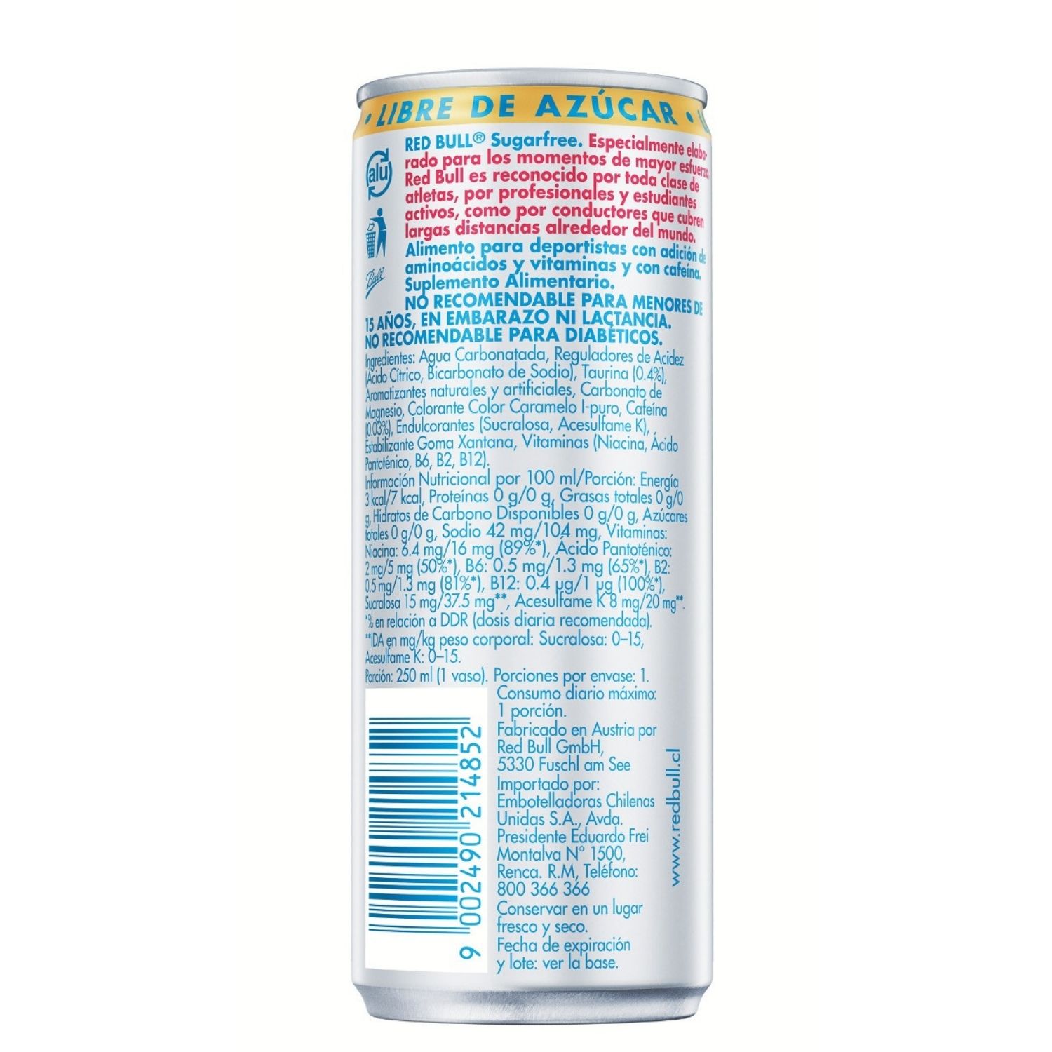 PACK BEBIDA ENERGETICA SUGAR FREE EDITION RED BULL LATA ABREFACIL 250 ML 16 UN - 3