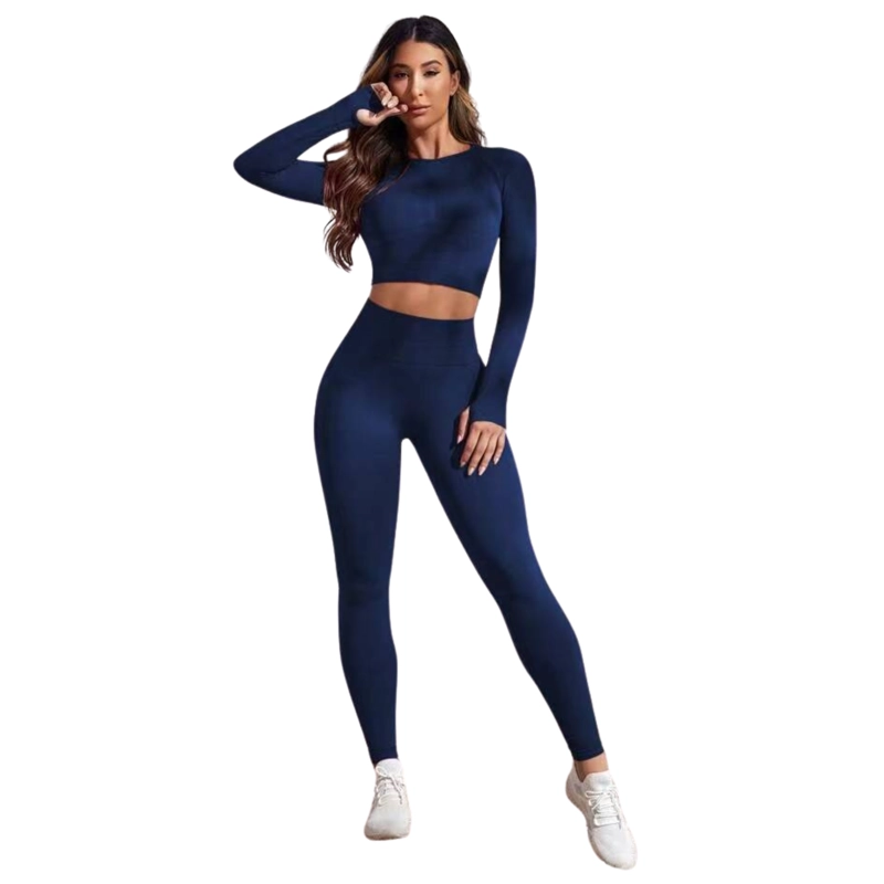 CONJUNTO ULTRA SLIM MUJER SUKHA AZUL PUSH UP MANGA LARGA TIRO ALTO - 2