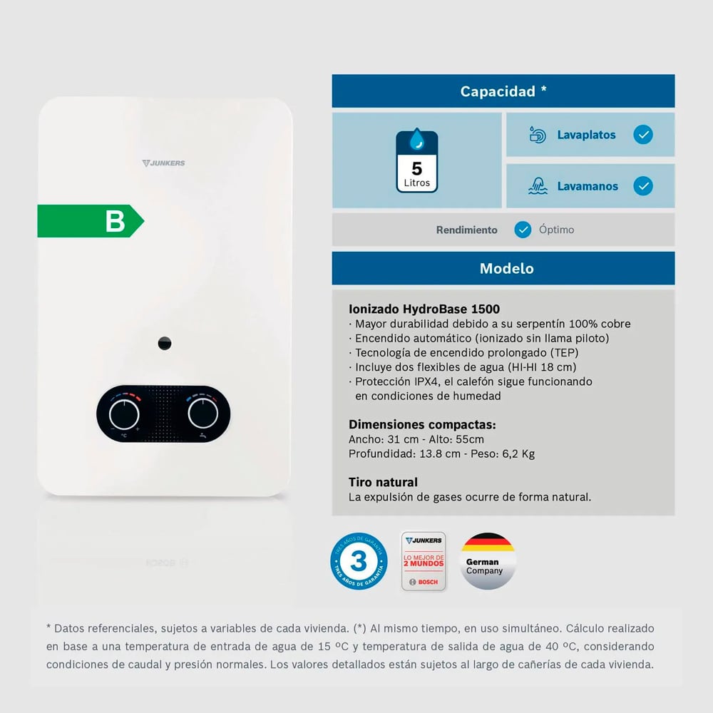 CALEFONT A GAS LICUADO 5 L JUNKERS IONIZADO HYDROBASE 1500 JUNKER - 5