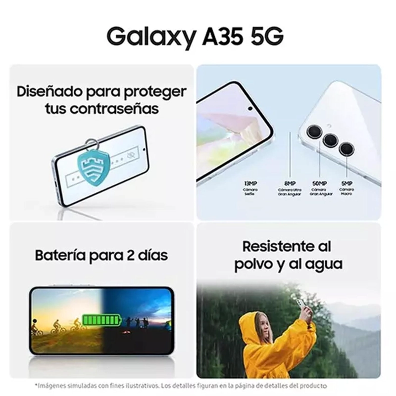 SAMSUNG GALAXY A35 5G 128GB AZUL CON CHIP CLARO - 5