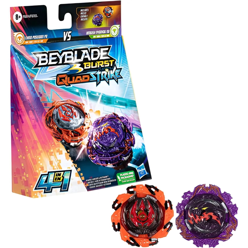 BEYBLADE - CHAIN POSEIDON P8 VS AMBUSH NYDDGOHOG N8 - HASBRO COLOR ROJO/VIOLETA - 1
