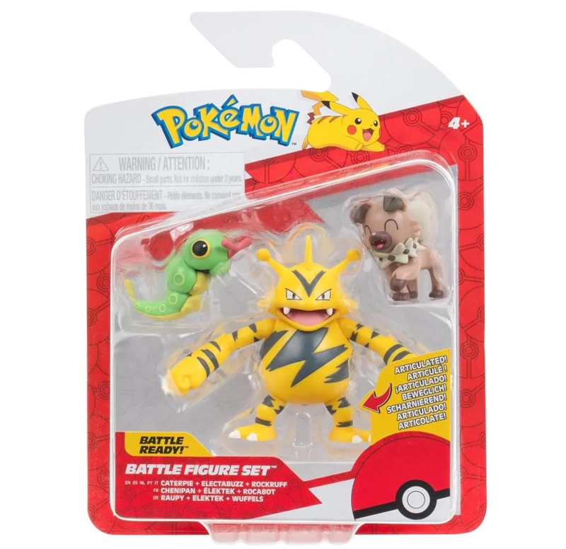 SET FIGURAS DE BATALLA POKEMON - CATERPIE - ELECTABUZZ - ROCKRUFF PKW3892 - 1