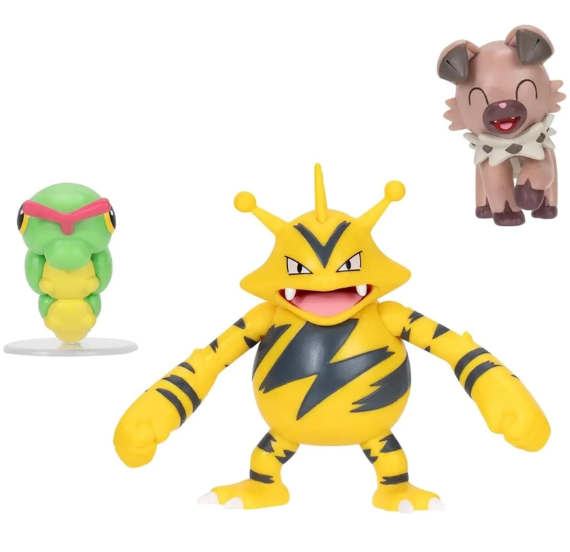 SET FIGURAS DE BATALLA POKEMON - CATERPIE - ELECTABUZZ - ROCKRUFF PKW3892 - 2