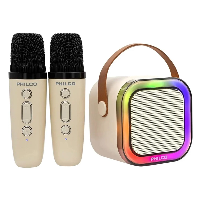 MINI PARLANTE KARAOKE TWS 731W LUZ RGB + 2 MICROFONOS PHILCO - 2