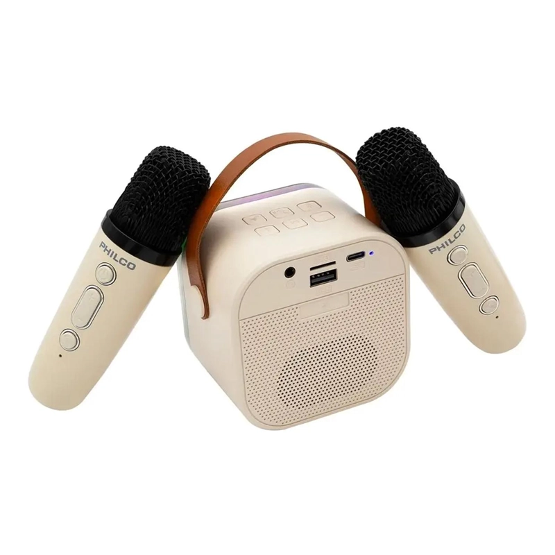 MINI PARLANTE KARAOKE TWS 731W LUZ RGB + 2 MICROFONOS PHILCO - 3