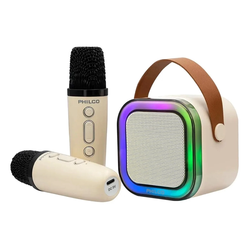 MINI PARLANTE KARAOKE TWS 731W LUZ RGB + 2 MICROFONOS PHILCO - 4