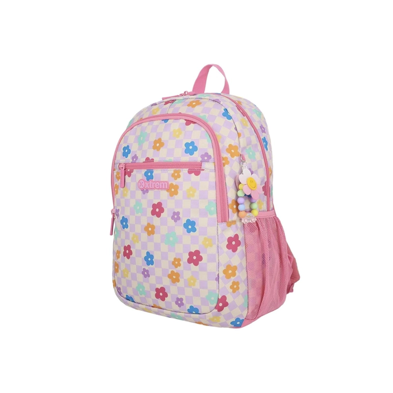 MOCHILA ESCOLAR LOGAN ROSADA CON FLORES XTREM 15969094181-0926 - 2