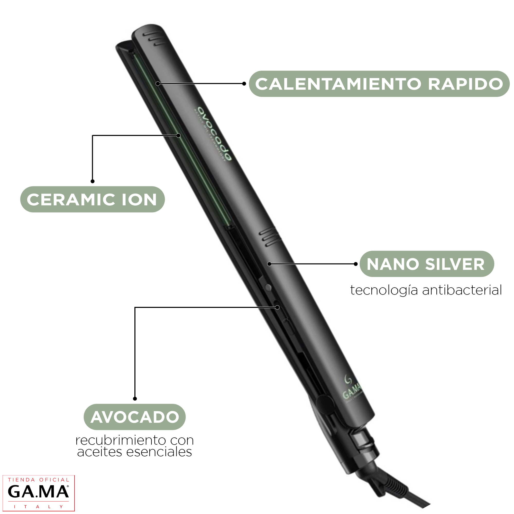 PLANCHA ALISADORA GAMA ELEGANCE AVOCADO CERAMIC ION ACTIVE OIL - 3