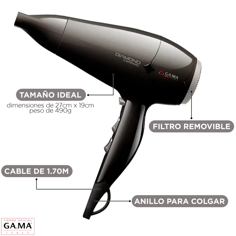 SECADOR DE PELO GAMA DIAMOND ST BK 220 ION 2300 WATTS | Negro - 5