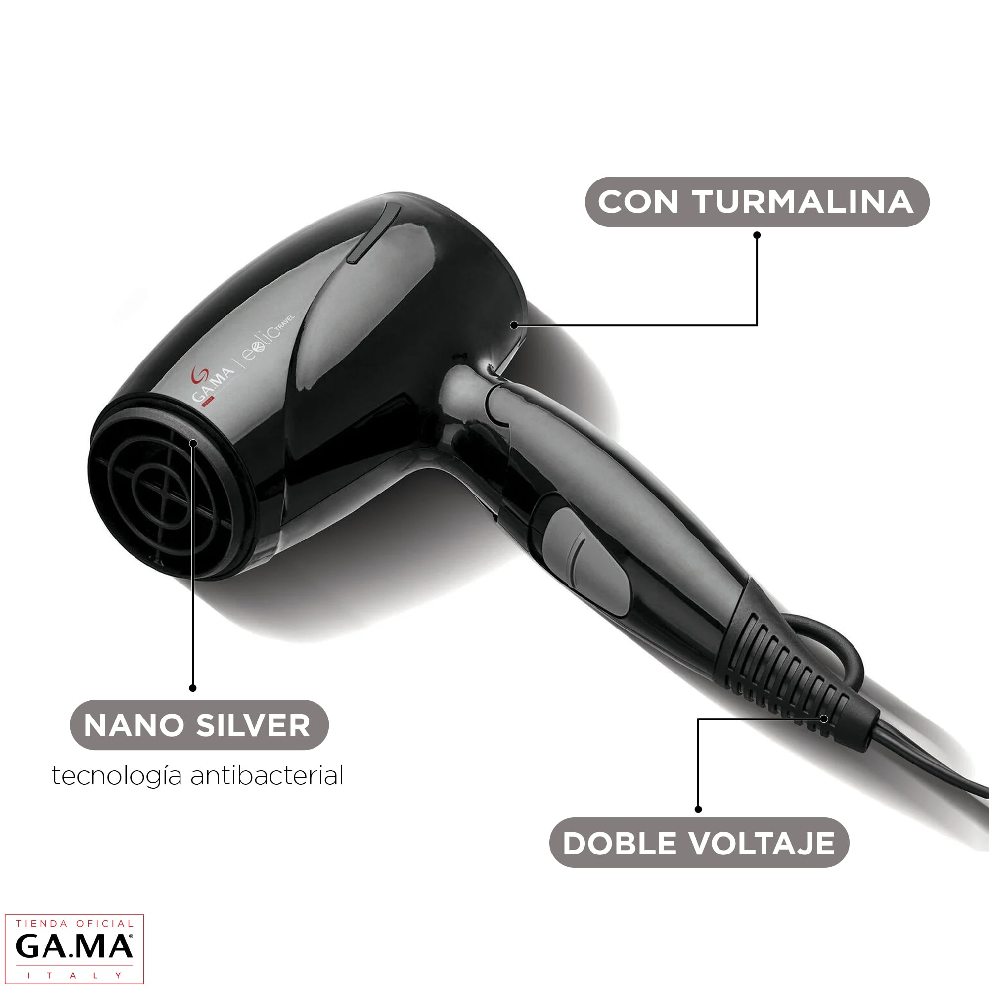 SECADOR GAMA EOLIC TRAVEL ION TURMALINA PLEGABLE COMPACTO | Negro - 3