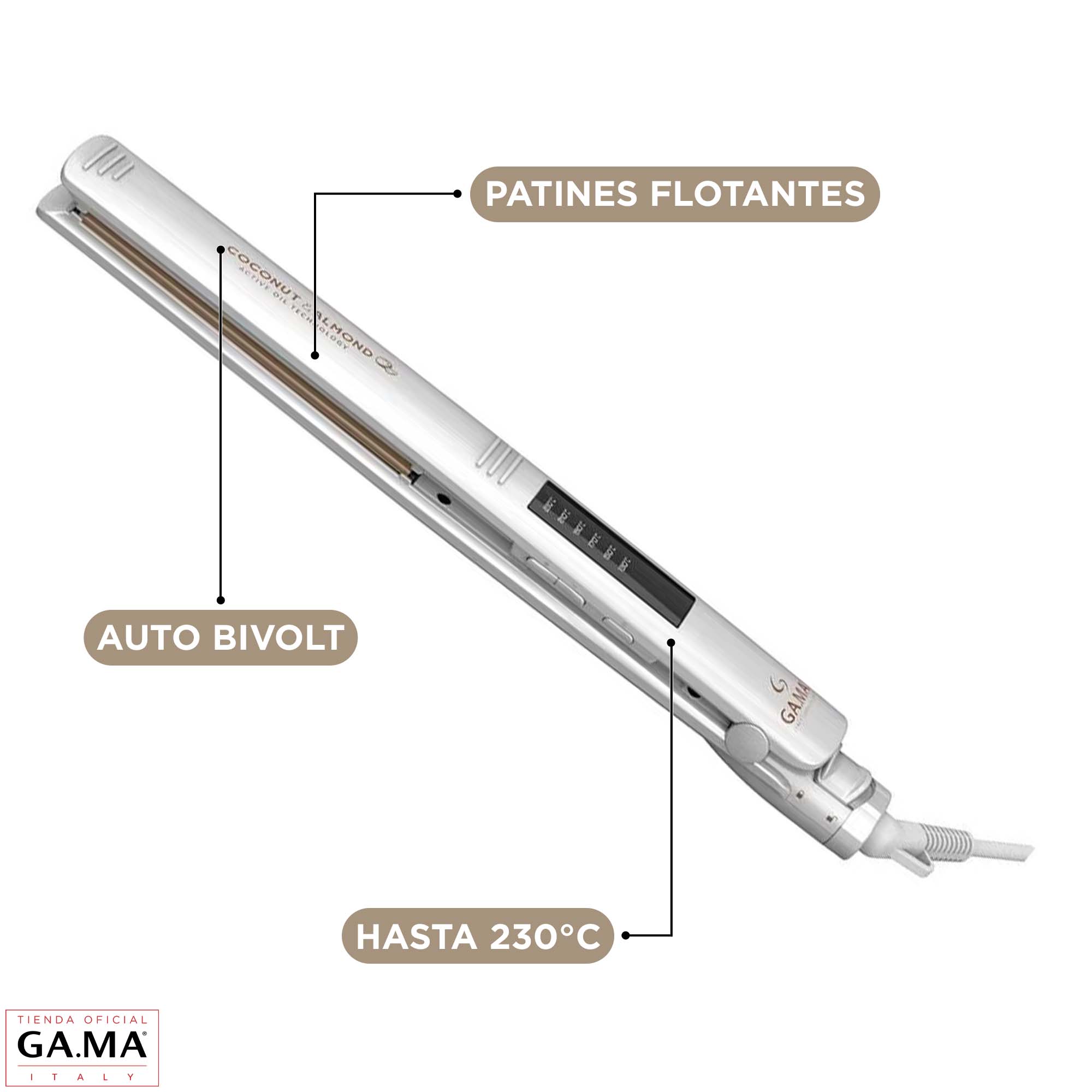 PLANCHA ALISADORA GAMA ELEGANCE LED COCONUT & ALMOND | Blanco - 4