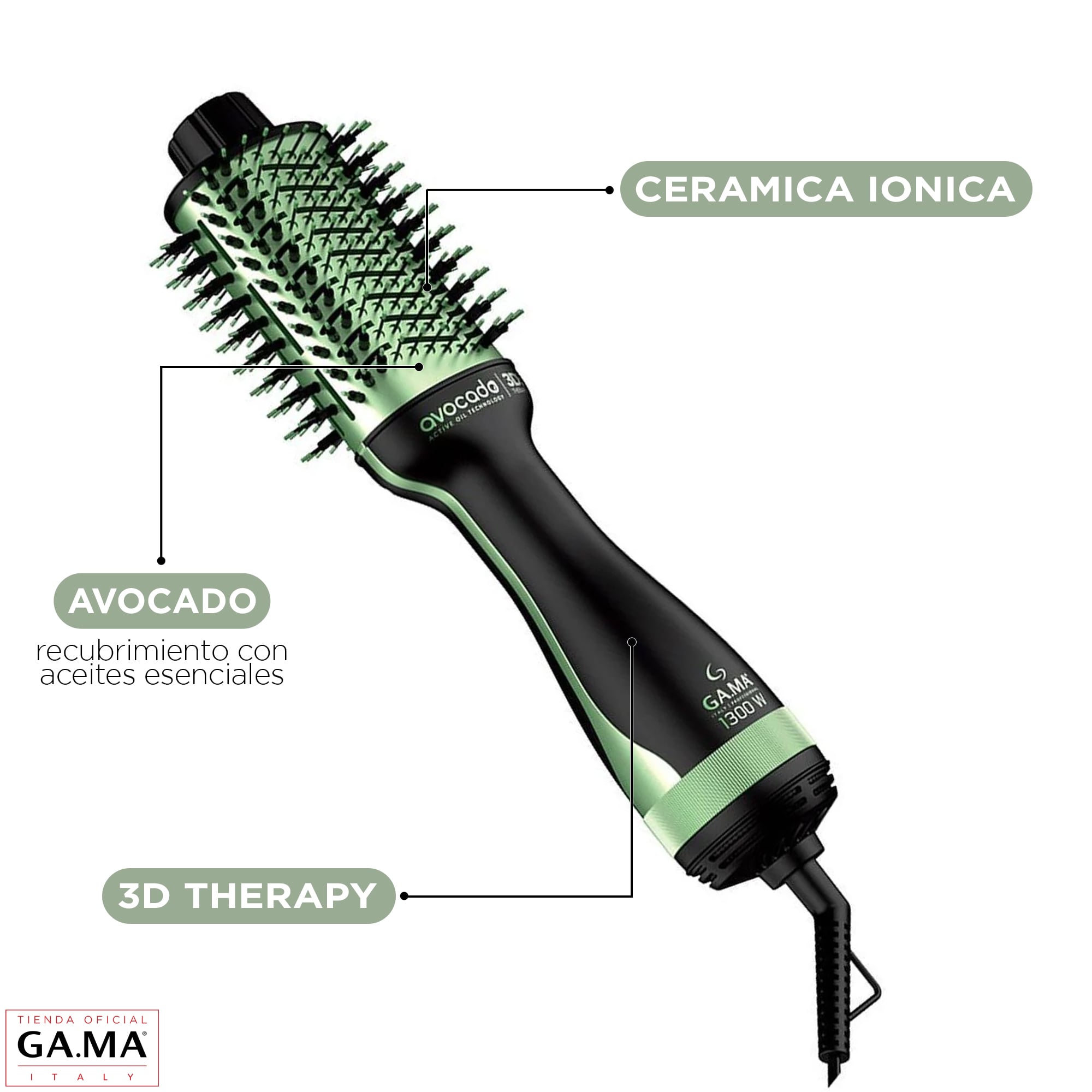 CEPILLO GAMA STYLISH AVOCADO 3D SECADOR VOLUMINIZADOR - 3