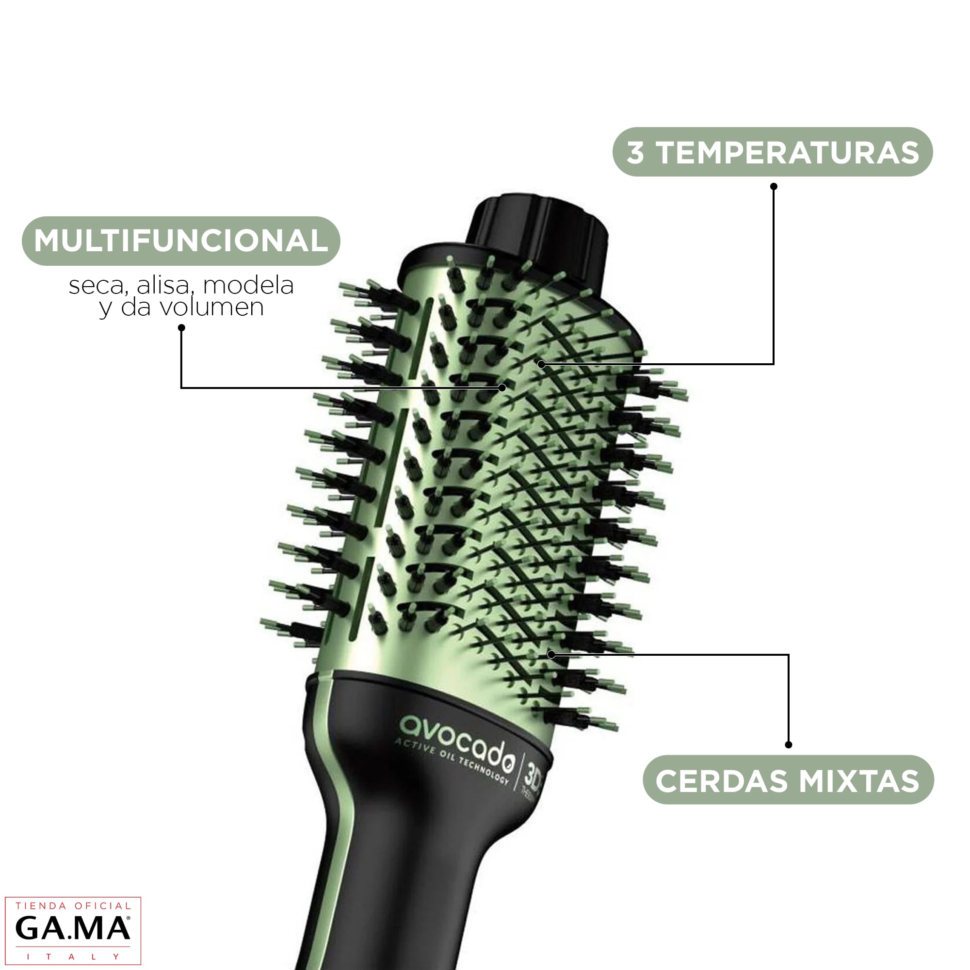 CEPILLO GAMA STYLISH AVOCADO 3D SECADOR VOLUMINIZADOR - 4