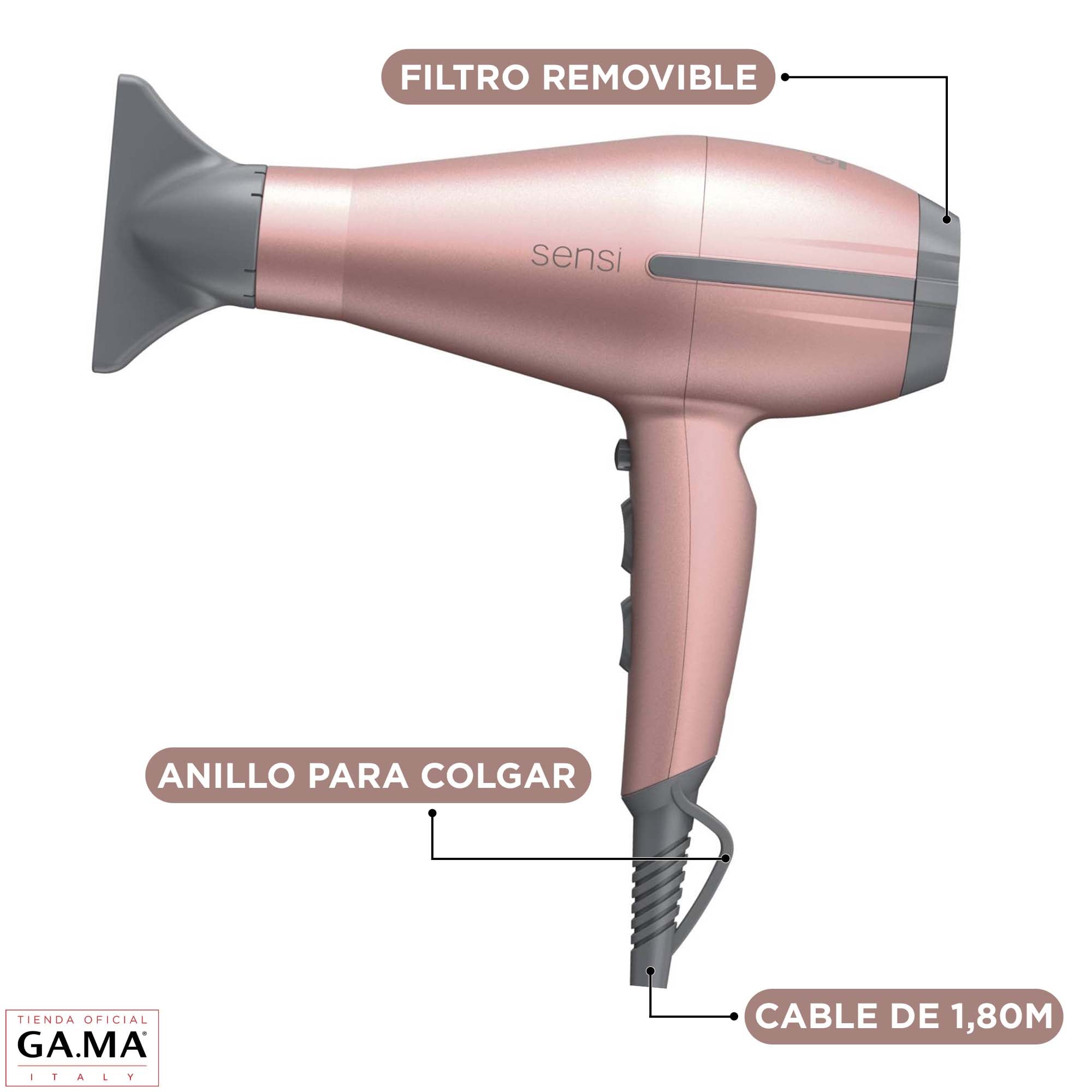 SECADOR DE PELO GAMA TEMPO 5D SENSI ROSE OZONE ION | Rosado - 5
