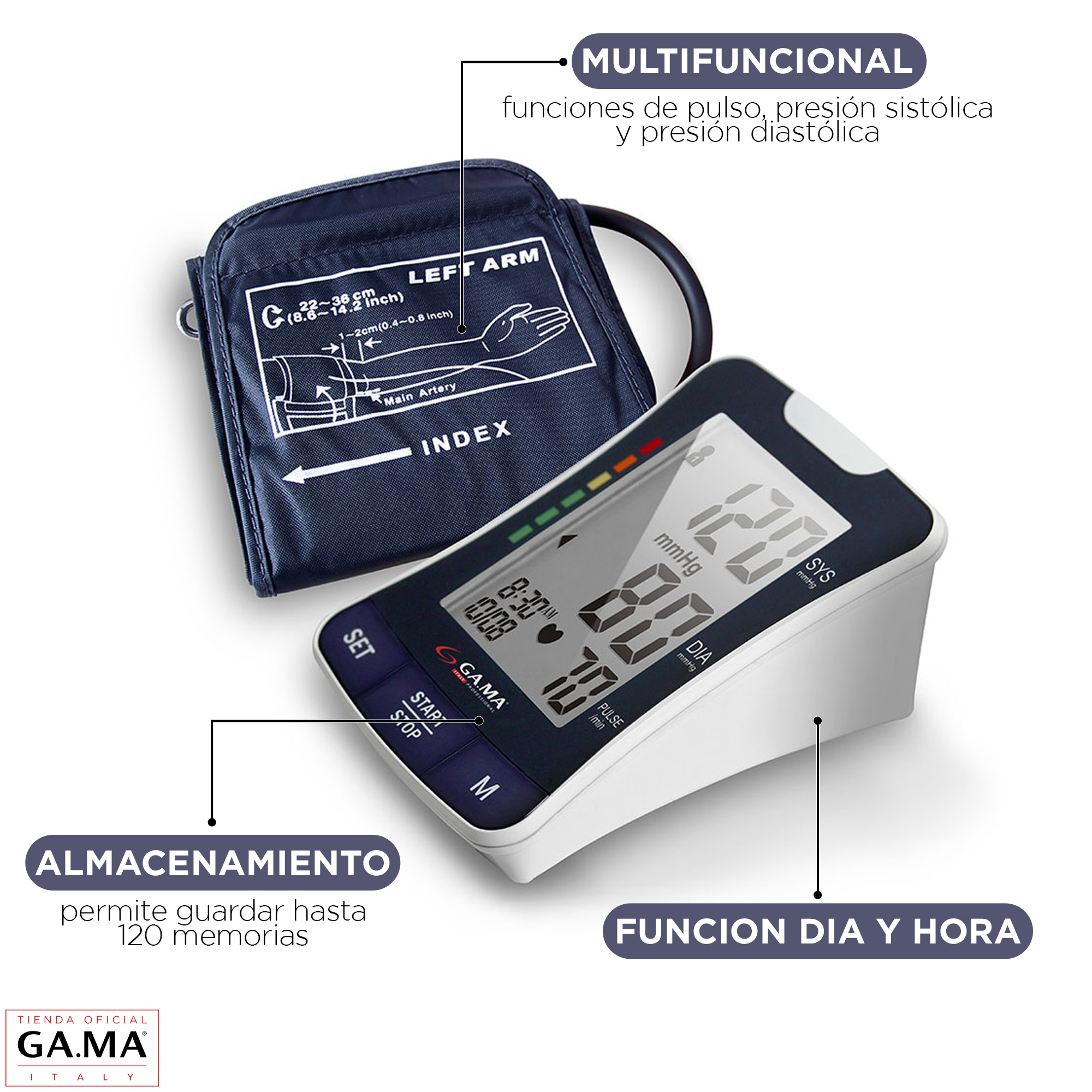 TENSIÓMETRO DE BRAZO BP 1307 GAMA PRESIÓN ARTERIAL LCD 3.2 | Blanco - 2