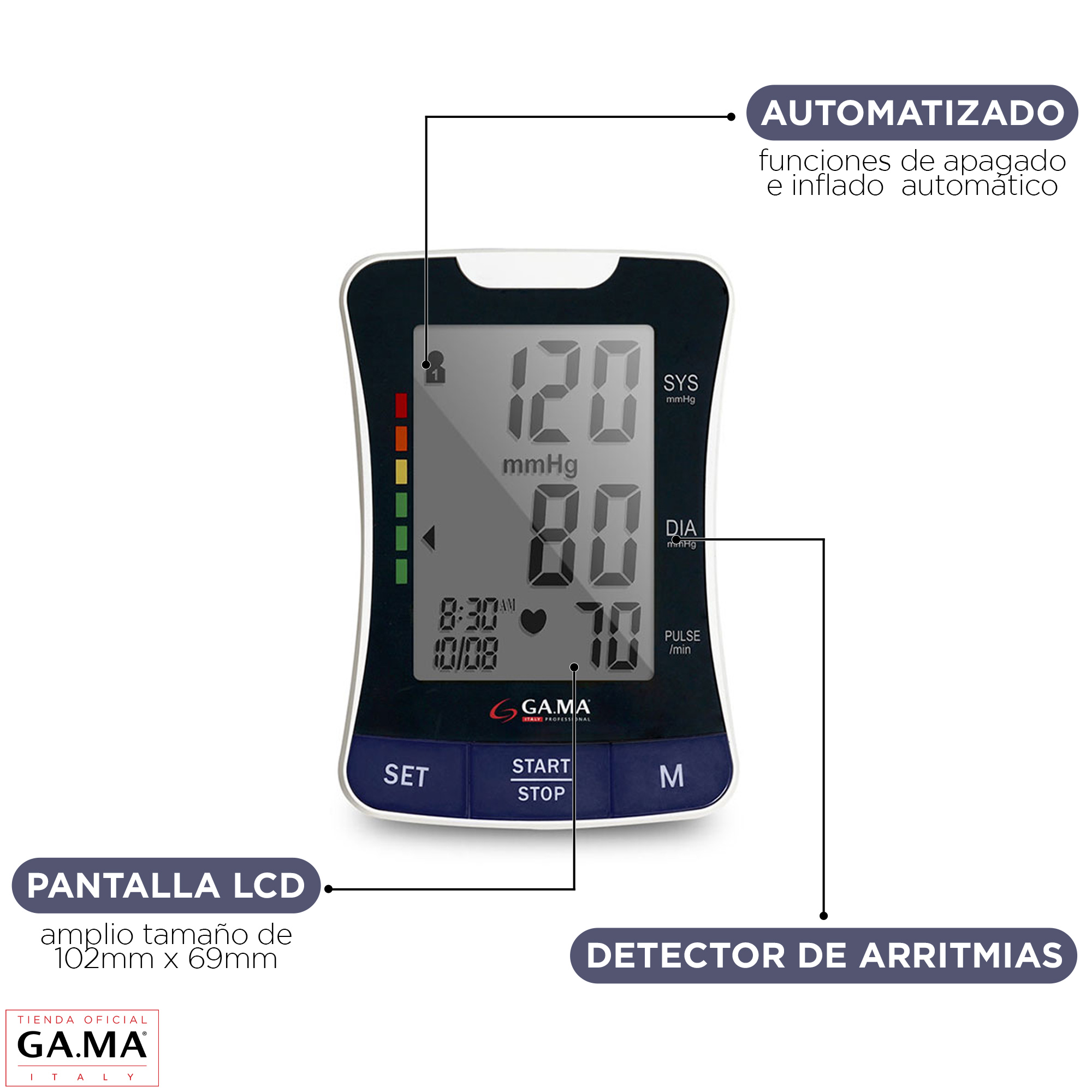 TENSIÓMETRO DE BRAZO BP 1307 GAMA PRESIÓN ARTERIAL LCD 3.2 | Blanco - 3