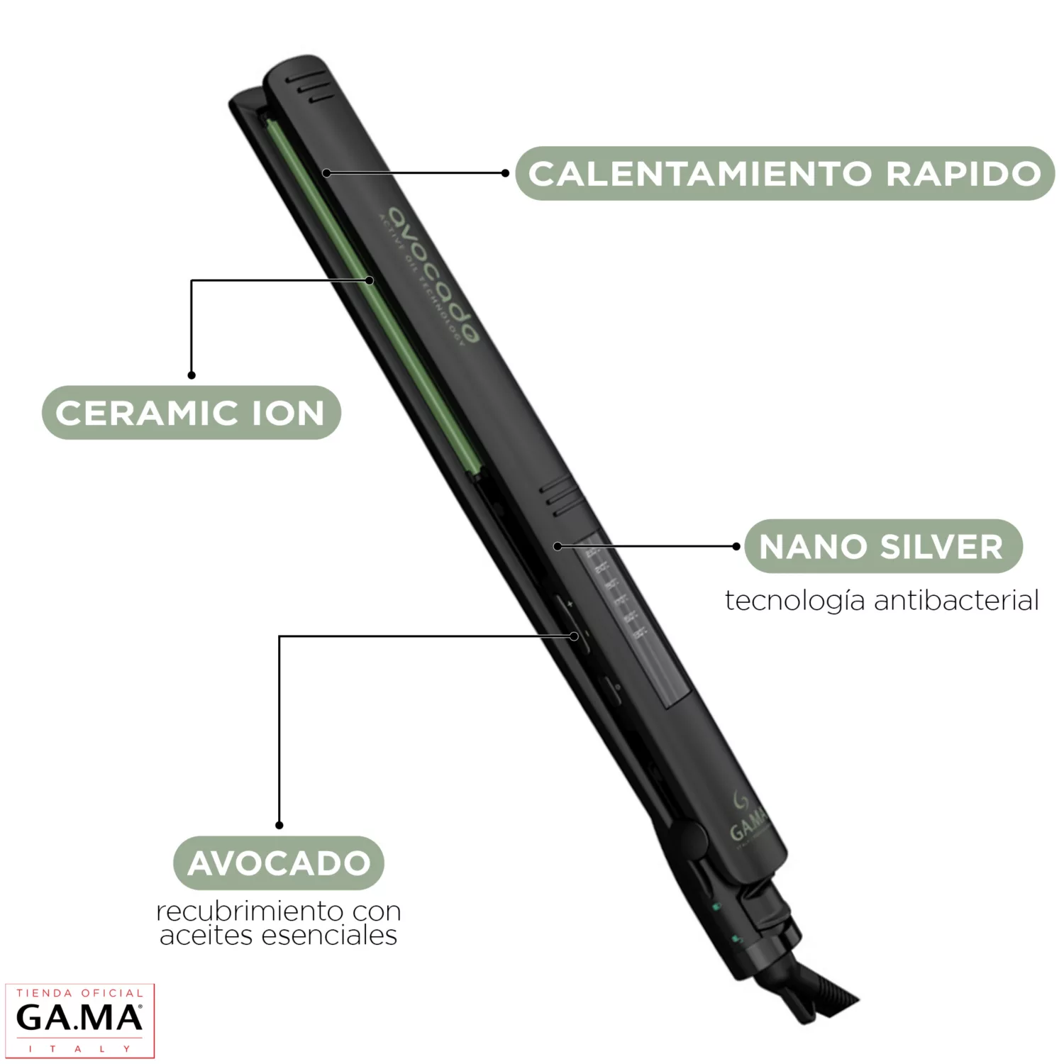 PLANCHA ALISADORA GAMA ELEGANCE LED AVOCADO ESSENTIAL OIL - 3
