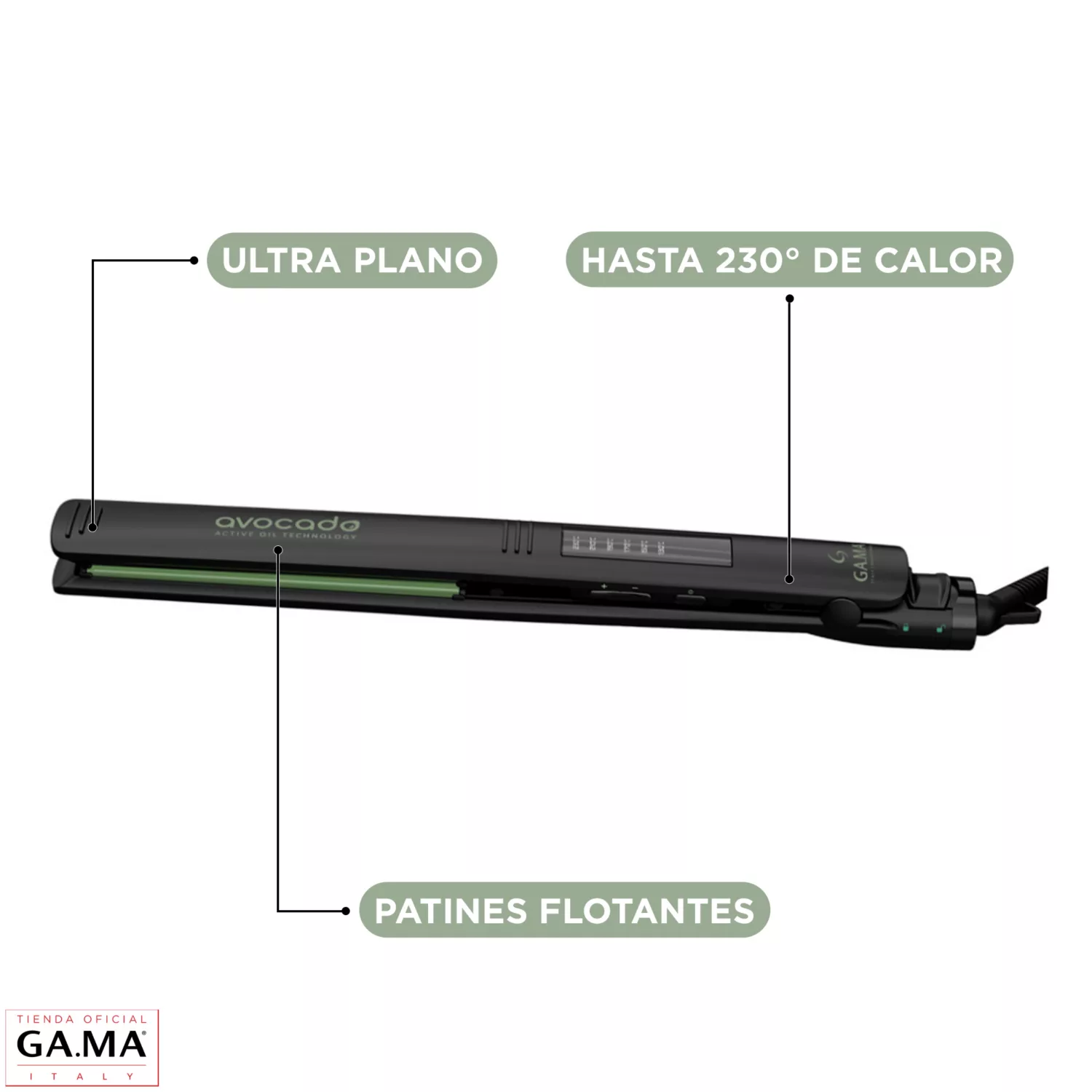 PLANCHA ALISADORA GAMA ELEGANCE LED AVOCADO ESSENTIAL OIL - 4