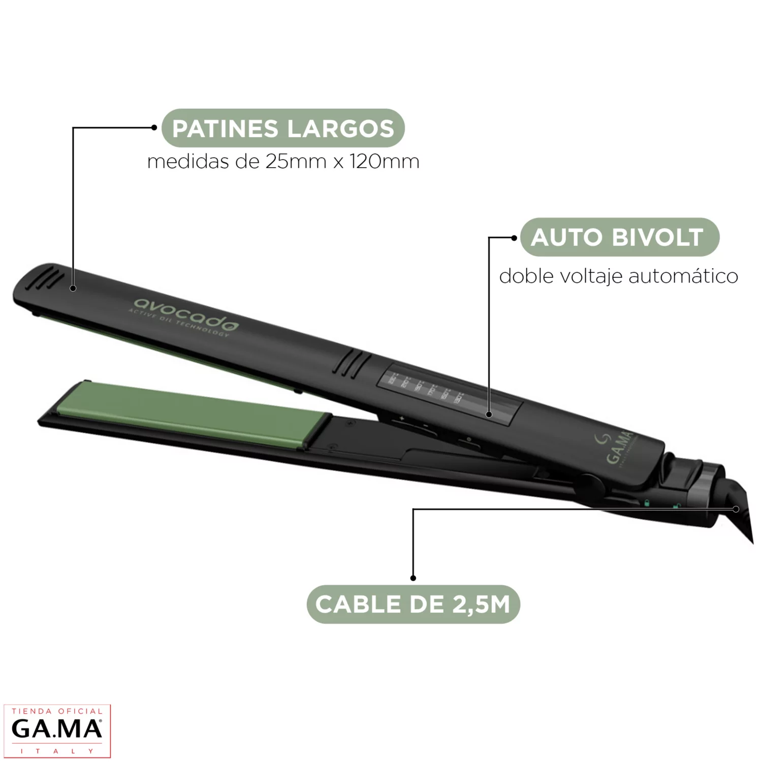 PLANCHA ALISADORA GAMA ELEGANCE LED AVOCADO ESSENTIAL OIL - 5