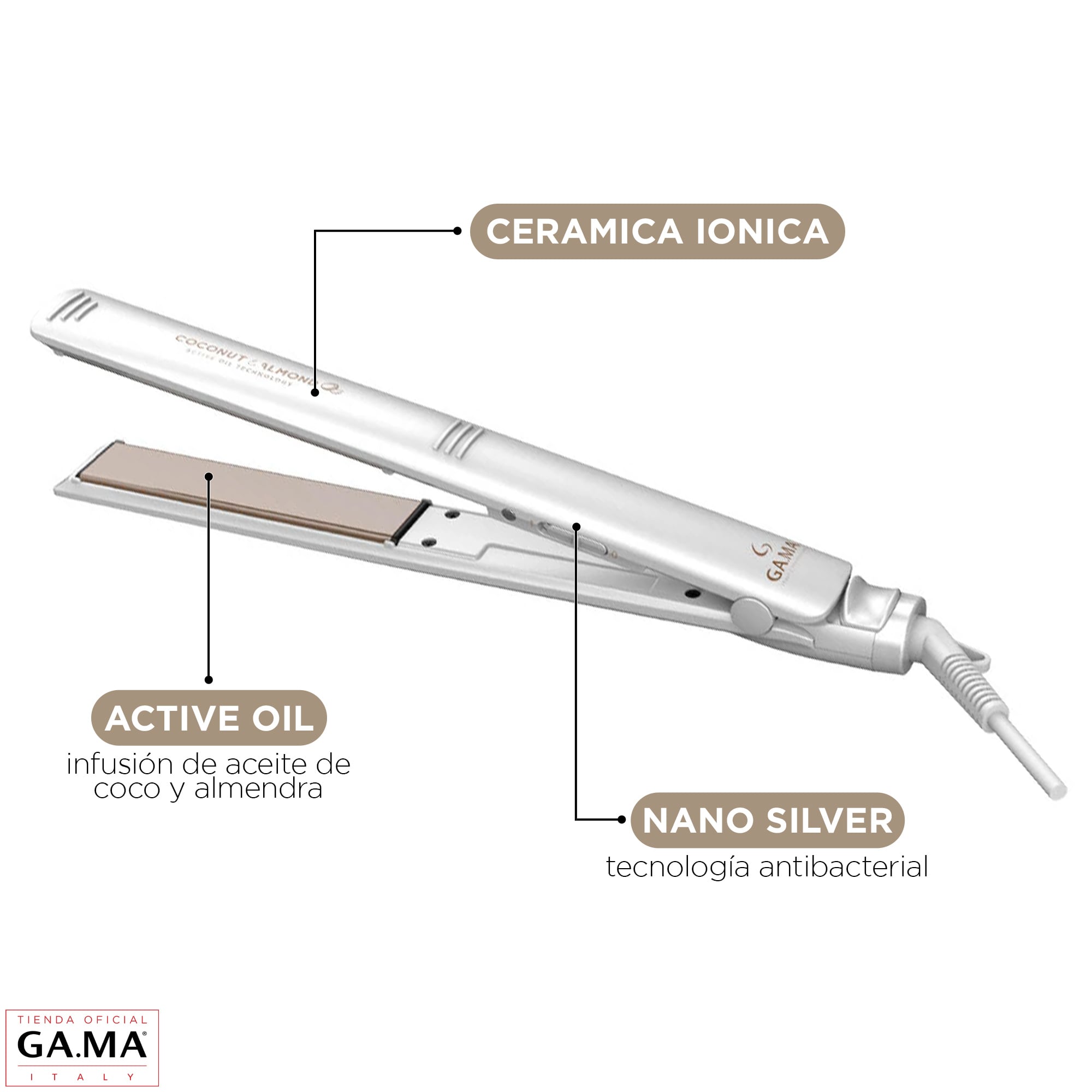 PLANCHA ALISADORA GAMA ELEGANCE COCONUT & ALMOND CERAMIC ION - 3