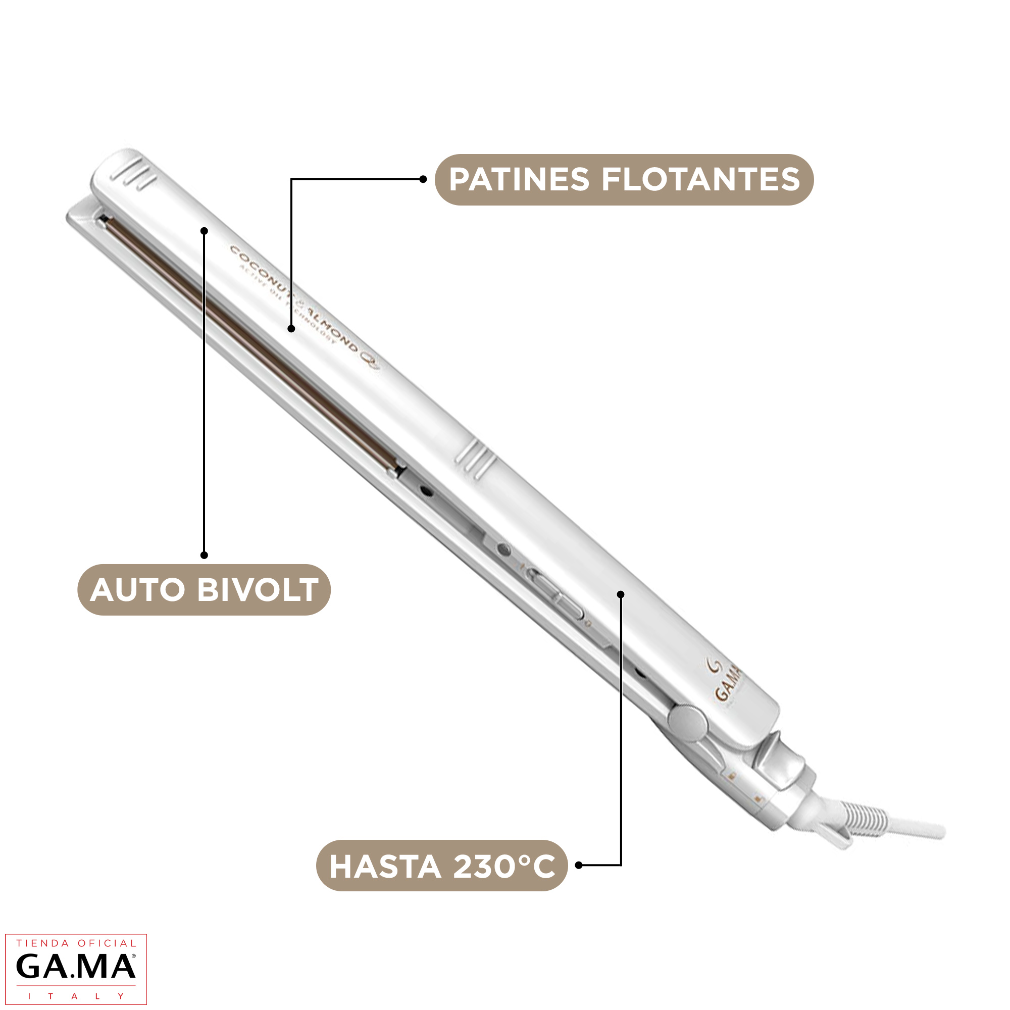 PLANCHA ALISADORA GAMA ELEGANCE COCONUT & ALMOND CERAMIC ION - 4
